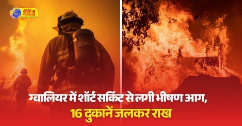 आधी रात भीषण आग से 16 दुकानें जलकर खाक, 50 लाख का नुकसान